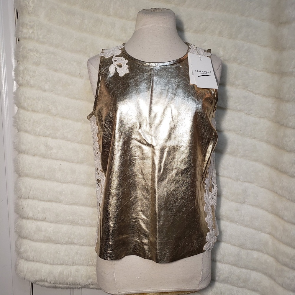 LAMARQUE Women’s Gold Leather Lace Top
